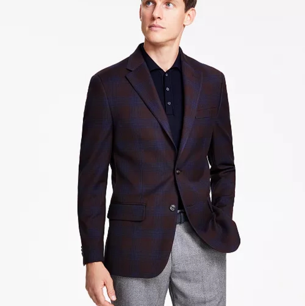 Men's Modern-Fit Burgundy Plaid Sport Coat